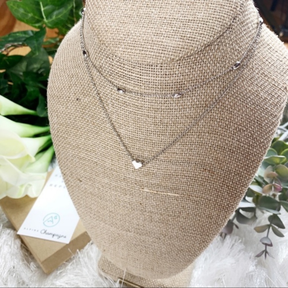 New Silver Double-Layer Heart Necklace - Picture 2 of 5
